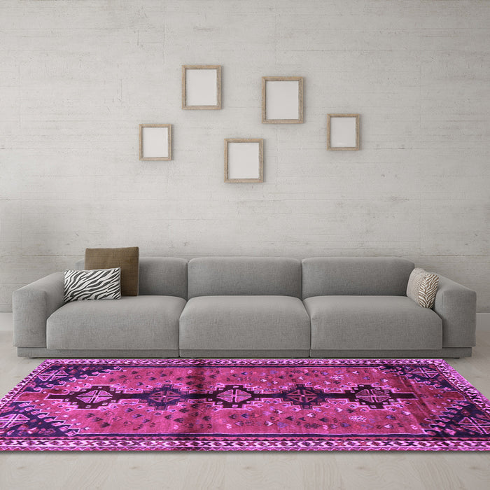 Machine Washable Persian Purple Traditional Area Rugs in a Living Room, wshtr1908pur