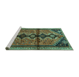 Sideview of Machine Washable Persian Turquoise Traditional Area Rugs, wshtr1908turq