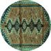 Round Machine Washable Persian Turquoise Traditional Area Rugs, wshtr1908turq