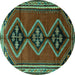 Round Machine Washable Persian Turquoise Traditional Area Rugs, wshtr1909turq