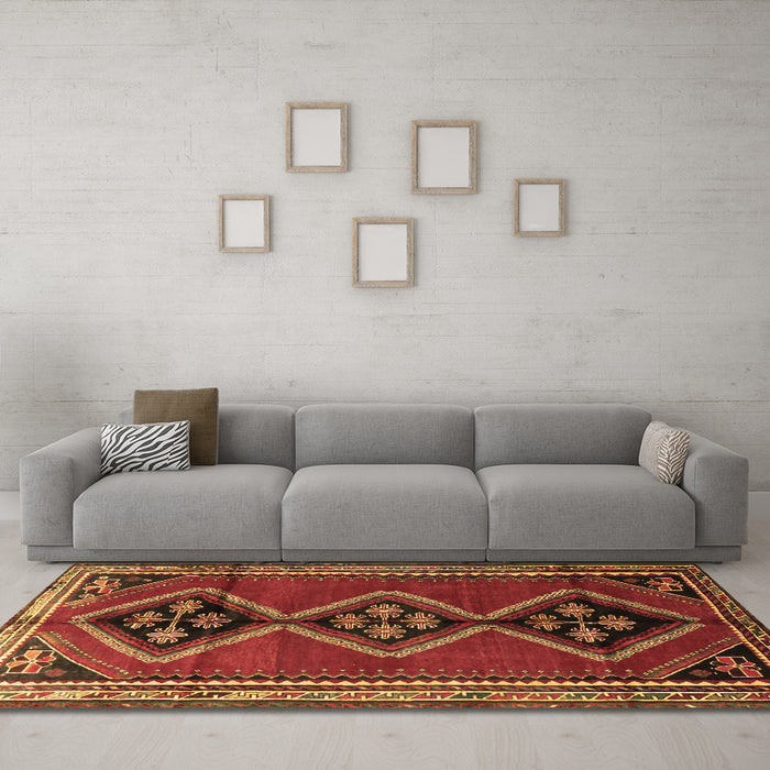 Machine Washable Persian Brown Traditional Rug in a Living Room,, wshtr1909brn