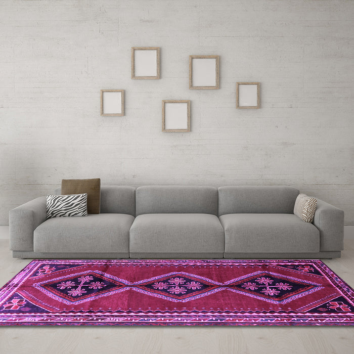 Machine Washable Persian Purple Traditional Area Rugs in a Living Room, wshtr1909pur