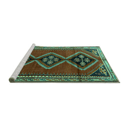 Sideview of Machine Washable Persian Turquoise Traditional Area Rugs, wshtr1909turq
