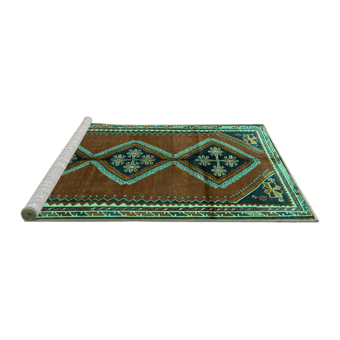 Sideview of Machine Washable Persian Turquoise Traditional Area Rugs, wshtr1909turq