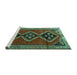 Sideview of Machine Washable Persian Turquoise Traditional Area Rugs, wshtr1909turq