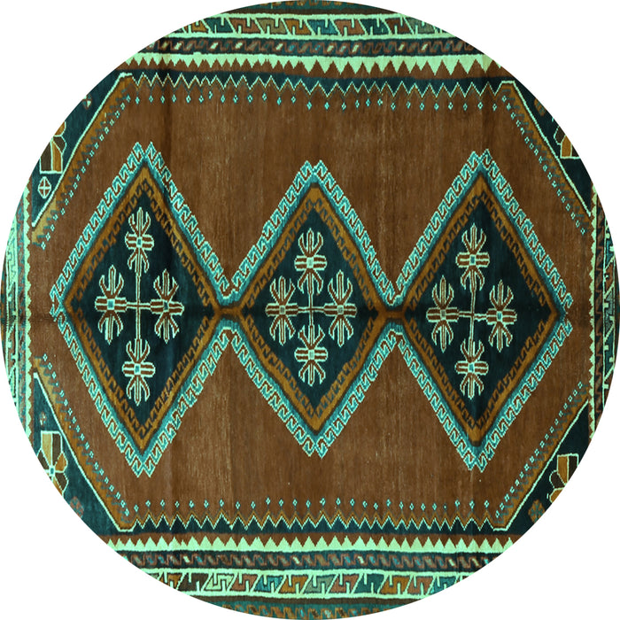 Round Persian Turquoise Traditional Rug, tr1909turq