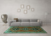 Machine Washable Persian Turquoise Traditional Area Rugs in a Living Room,, wshtr1909turq