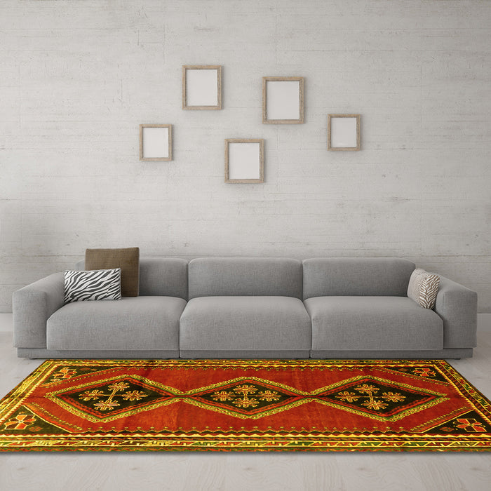 Machine Washable Persian Yellow Traditional Rug in a Living Room, wshtr1909yw