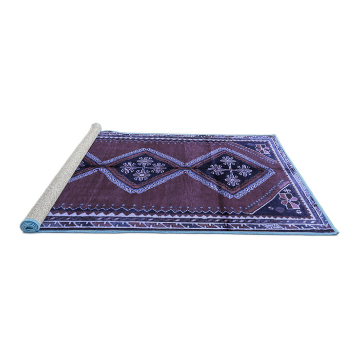 Sideview of Machine Washable Persian Blue Traditional Rug, wshtr1909blu