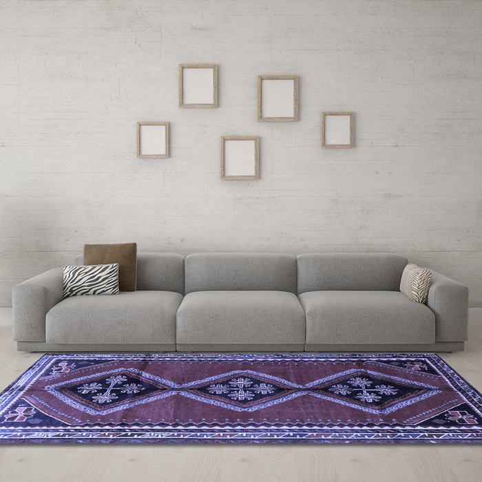 Machine Washable Persian Blue Traditional Rug in a Living Room, wshtr1909blu