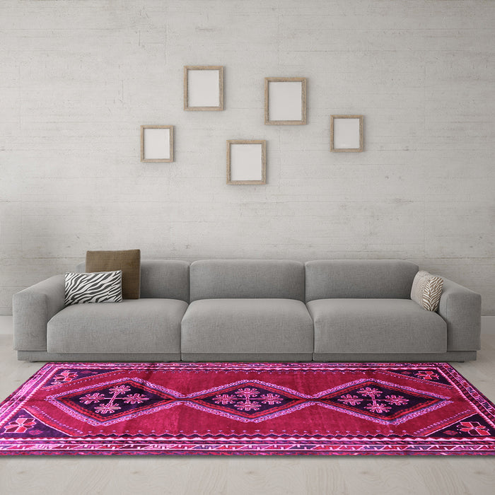 Machine Washable Persian Pink Traditional Rug in a Living Room, wshtr1909pnk