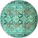 Round Machine Washable Persian Turquoise Traditional Area Rugs, wshtr190turq