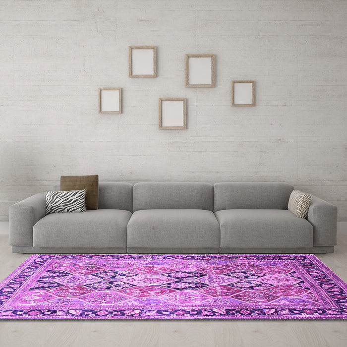 Machine Washable Persian Purple Traditional Area Rugs in a Living Room, wshtr190pur