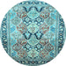 Round Machine Washable Persian Light Blue Traditional Rug, wshtr190lblu