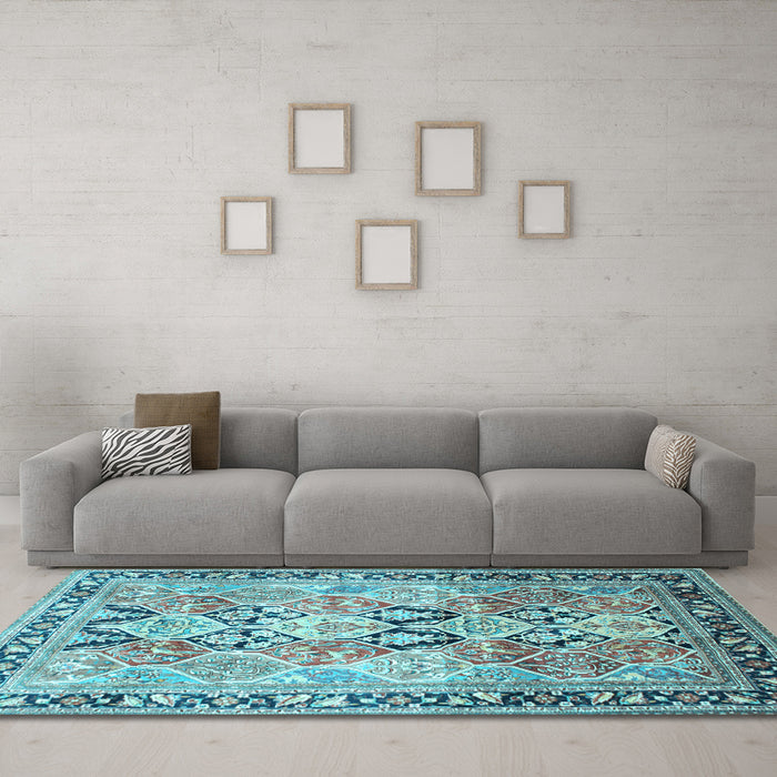 Machine Washable Persian Light Blue Traditional Rug in a Living Room, wshtr190lblu