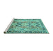 Sideview of Machine Washable Persian Turquoise Traditional Area Rugs, wshtr190turq