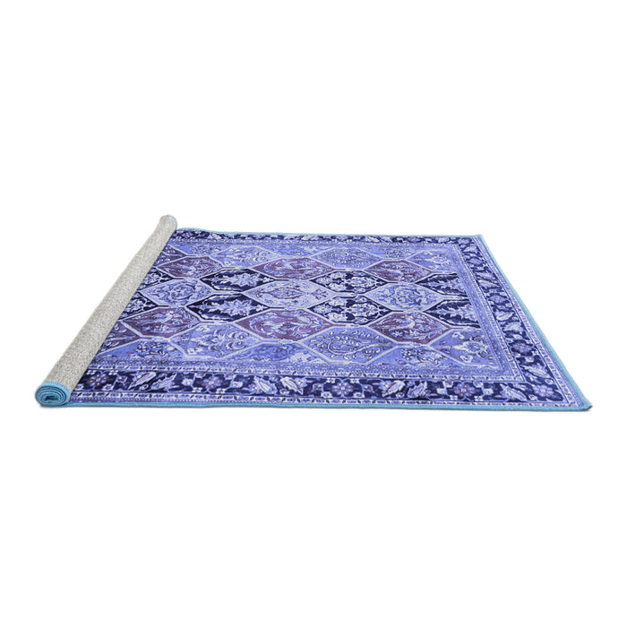 Sideview of Machine Washable Persian Blue Traditional Rug, wshtr190blu