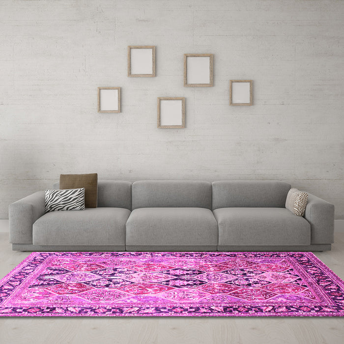 Machine Washable Persian Pink Traditional Rug in a Living Room, wshtr190pnk
