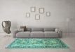 Machine Washable Persian Turquoise Traditional Area Rugs in a Living Room,, wshtr190turq