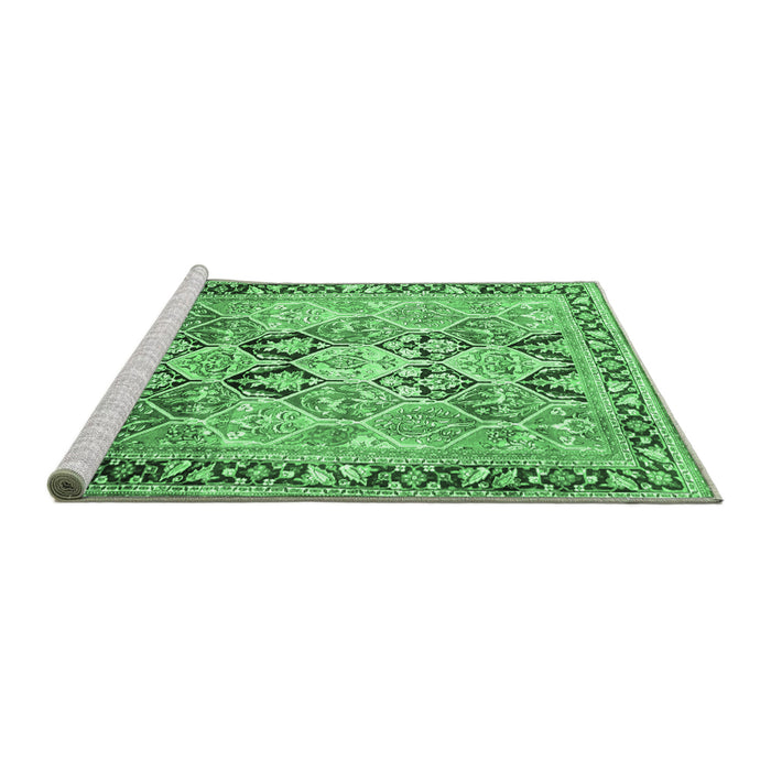 Sideview of Machine Washable Persian Emerald Green Traditional Area Rugs, wshtr190emgrn
