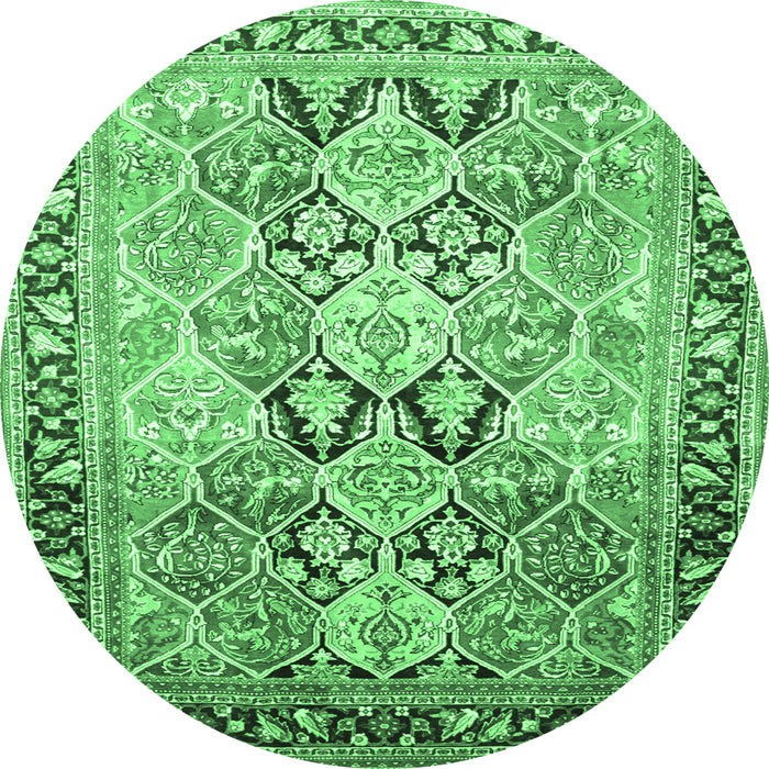 Round Machine Washable Persian Emerald Green Traditional Area Rugs, wshtr190emgrn