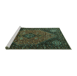 Sideview of Machine Washable Persian Turquoise Traditional Area Rugs, wshtr1910turq