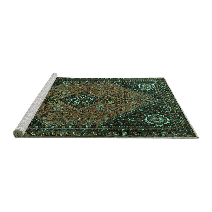 Sideview of Machine Washable Persian Turquoise Traditional Area Rugs, wshtr1910turq