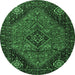 Round Machine Washable Persian Emerald Green Traditional Area Rugs, wshtr1910emgrn