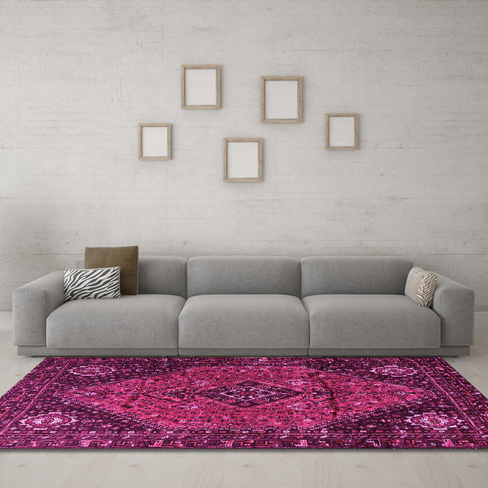 Machine Washable Persian Pink Traditional Rug in a Living Room, wshtr1910pnk