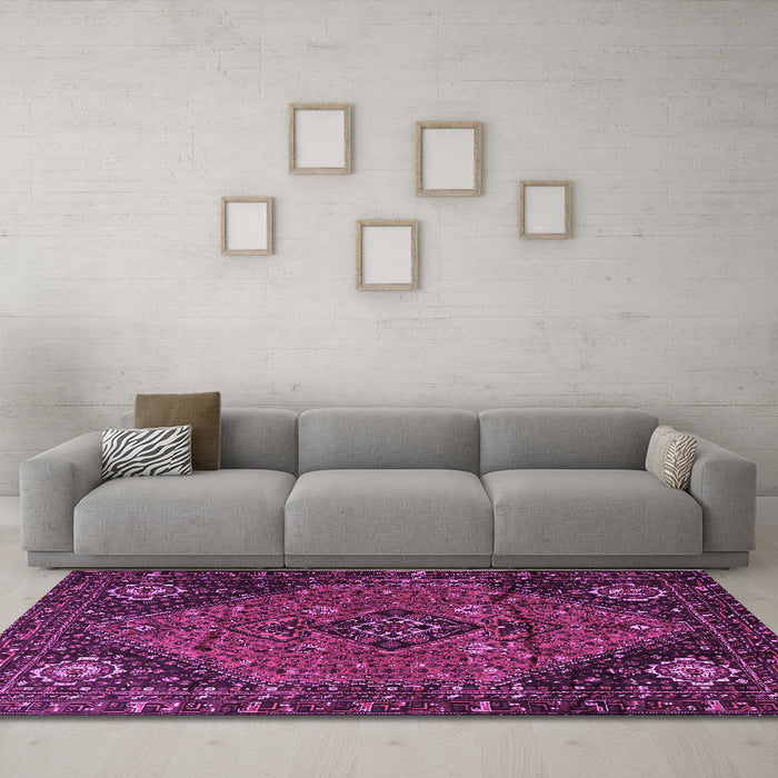 Machine Washable Persian Purple Traditional Area Rugs in a Living Room, wshtr1910pur