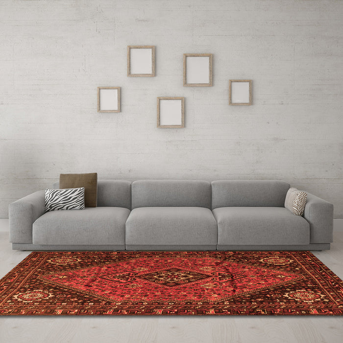 Machine Washable Persian Orange Traditional Area Rugs in a Living Room, wshtr1910org