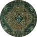 Round Machine Washable Persian Turquoise Traditional Area Rugs, wshtr1910turq