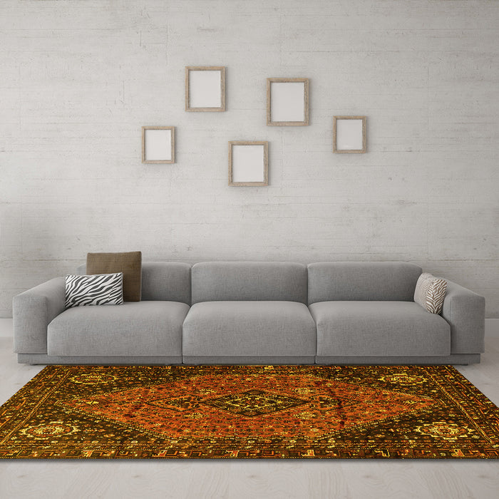 Machine Washable Persian Yellow Traditional Rug in a Living Room, wshtr1910yw