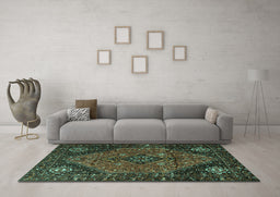 Machine Washable Persian Turquoise Traditional Area Rugs in a Living Room,, wshtr1910turq