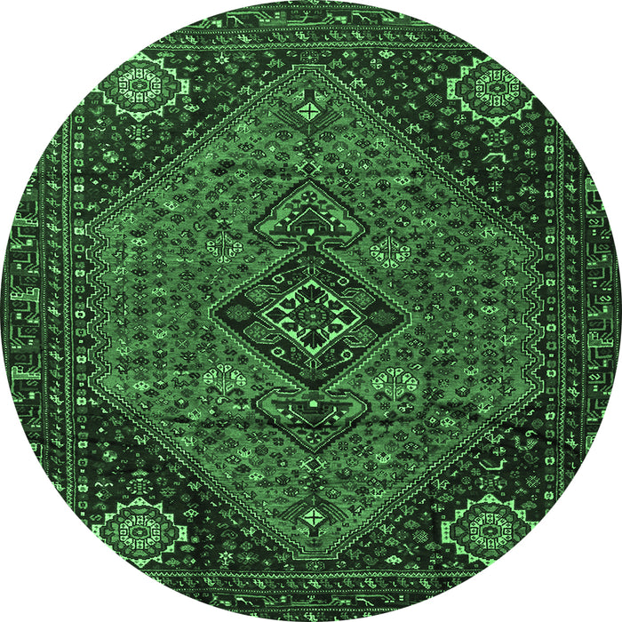 Round Persian Emerald Green Traditional Rug, tr1910emgrn