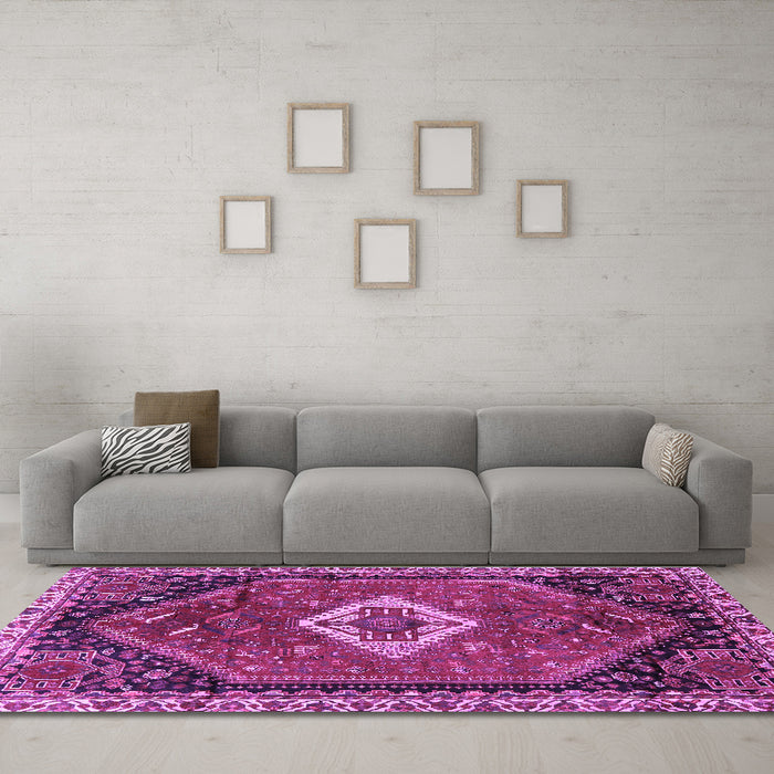 Machine Washable Persian Purple Traditional Area Rugs in a Living Room, wshtr1911pur