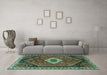 Machine Washable Persian Turquoise Traditional Area Rugs in a Living Room,, wshtr1911turq