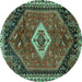 Round Machine Washable Persian Turquoise Traditional Area Rugs, wshtr1911turq