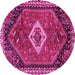 Round Machine Washable Persian Pink Traditional Rug, wshtr1911pnk