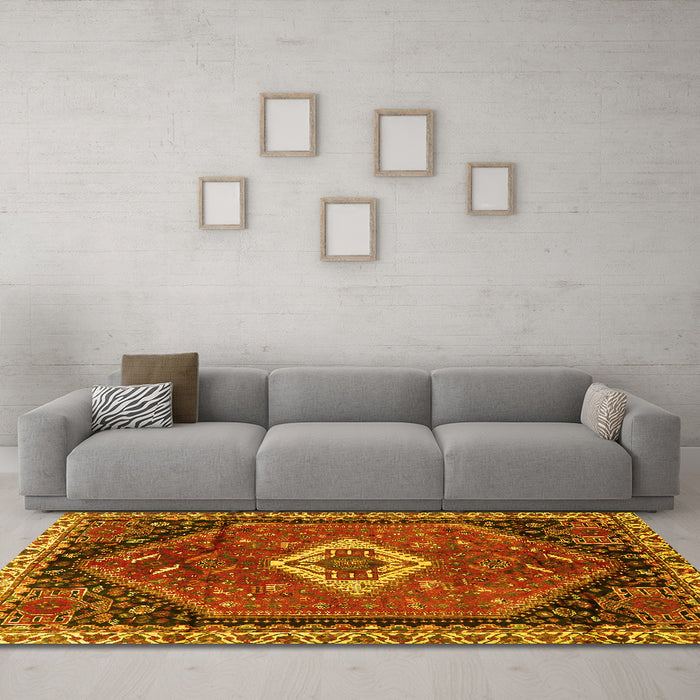 Machine Washable Persian Yellow Traditional Rug in a Living Room, wshtr1911yw