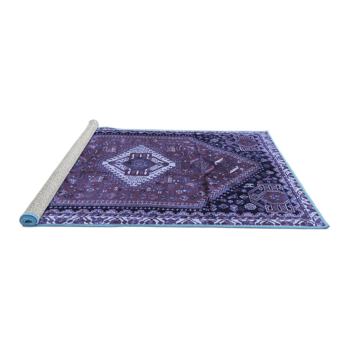 Sideview of Machine Washable Persian Blue Traditional Rug, wshtr1911blu