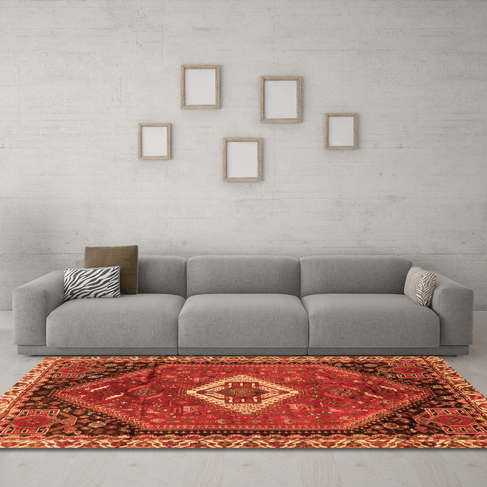Machine Washable Persian Orange Traditional Area Rugs in a Living Room, wshtr1911org