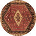 Round Machine Washable Persian Brown Traditional Rug, wshtr1911brn