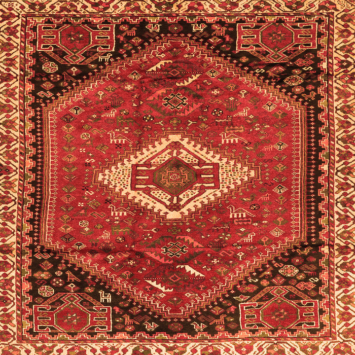 Round Machine Washable Persian Orange Traditional Area Rugs, wshtr1911org