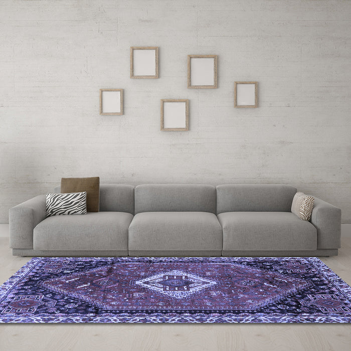 Machine Washable Persian Blue Traditional Rug in a Living Room, wshtr1911blu