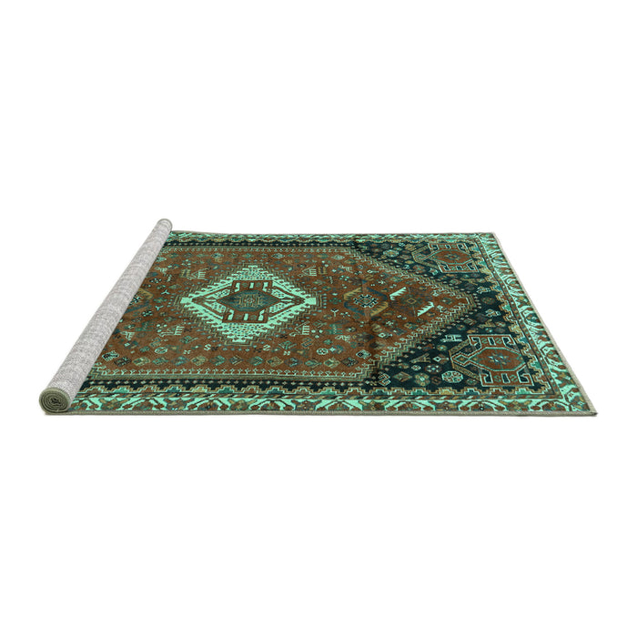 Sideview of Machine Washable Persian Turquoise Traditional Area Rugs, wshtr1911turq