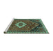 Sideview of Machine Washable Persian Turquoise Traditional Area Rugs, wshtr1911turq