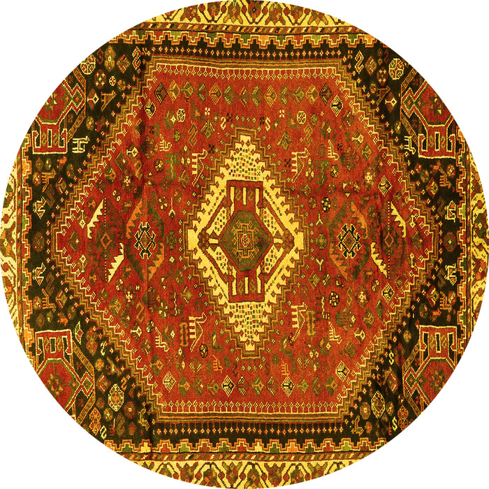 Round Machine Washable Persian Yellow Traditional Rug, wshtr1911yw