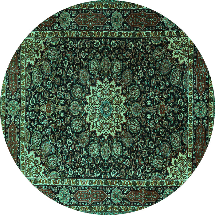 Round Machine Washable Persian Turquoise Traditional Area Rugs, wshtr1912turq