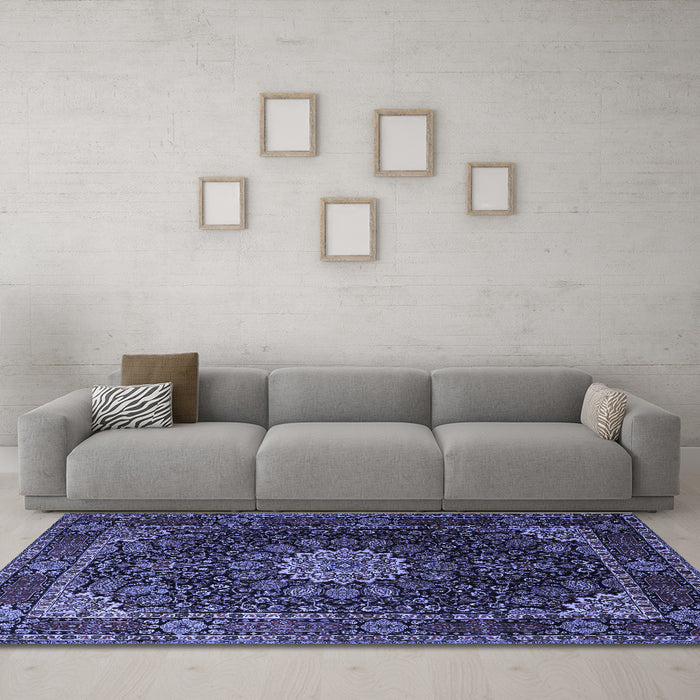 Machine Washable Persian Blue Traditional Rug in a Living Room, wshtr1912blu